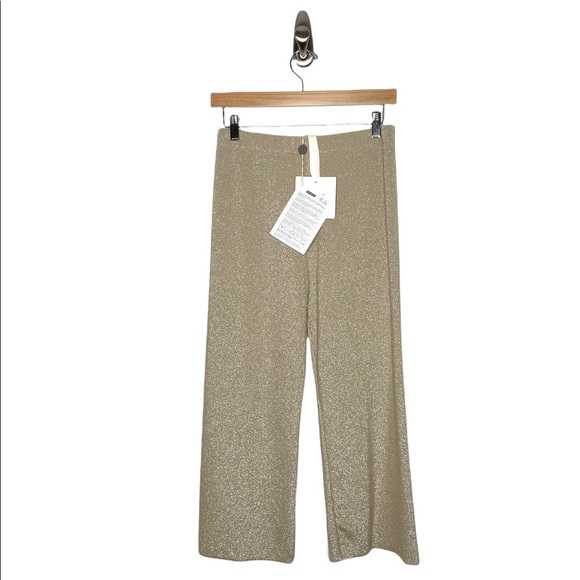 ..,merci italia | NWT Split Hem Pull on Trousers Metallic Lurex Beige IT40/US4 - Picture 4 of 9